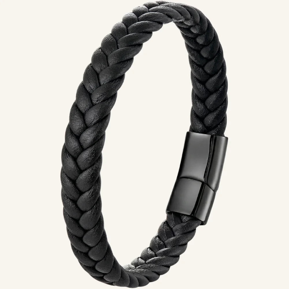 bracelet cuir tressé double épaisseur noir