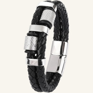 bracelet cuir tressé double et acier