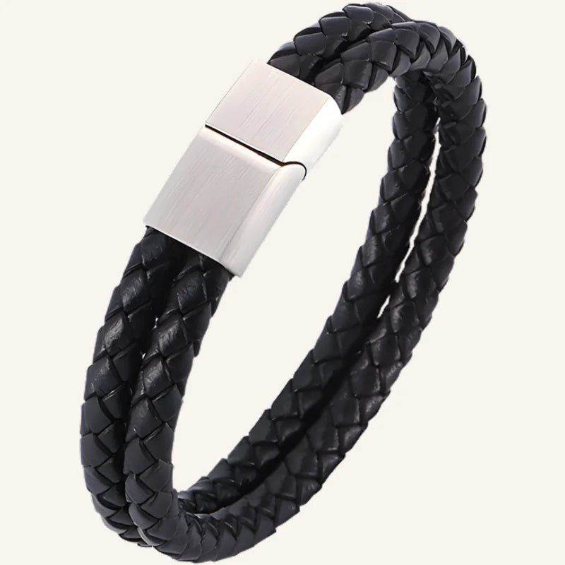 bracelet cuir tressé double