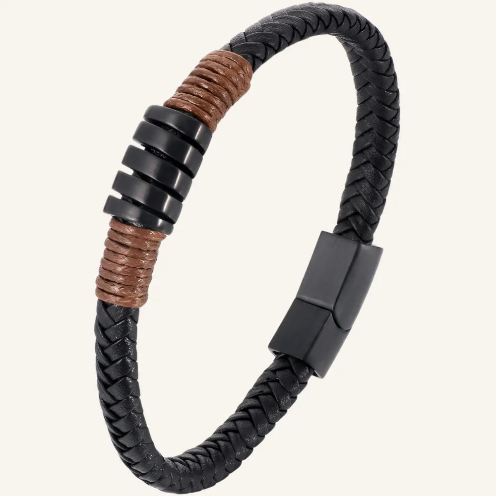 bracelet cuir tressé enroulé acier