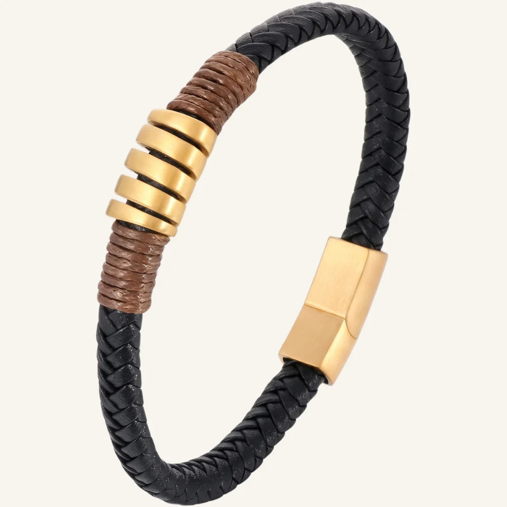 bracelet cuir tressé et enroulé acier
