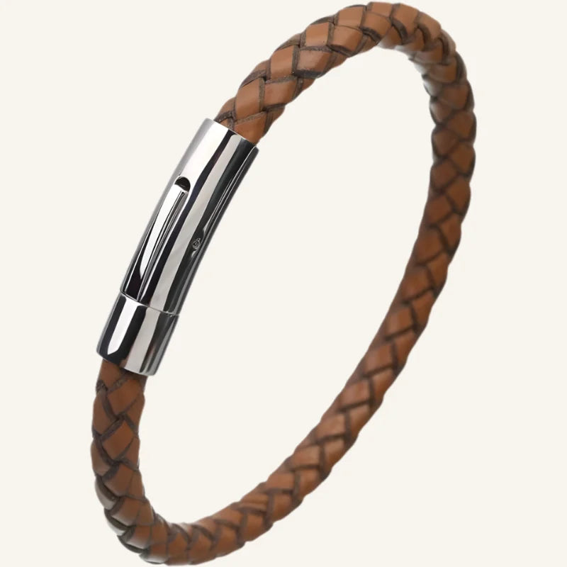 bracelet cuir tressé fin marron