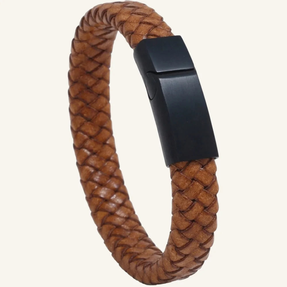 bracelet cuir tressé homme acier brossé
