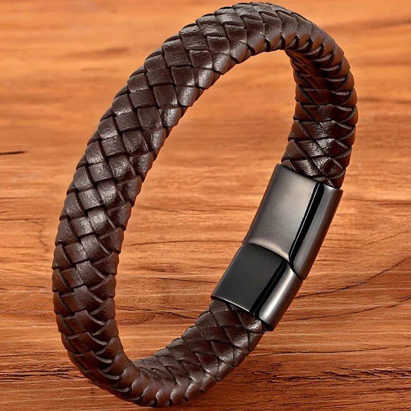 bracelet cuir tressé homme marron noir