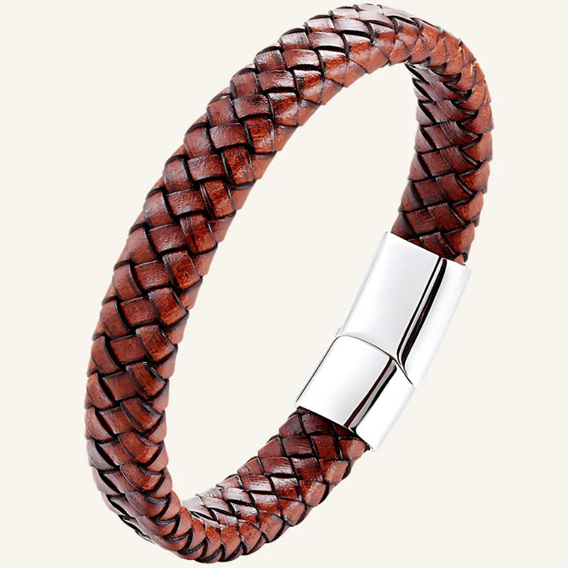 bracelet cuir tressé marron