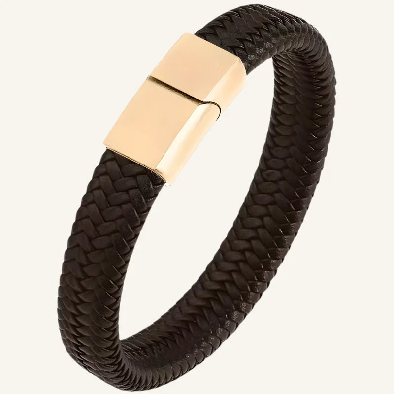 bracelet cuir tressé pour homme marron