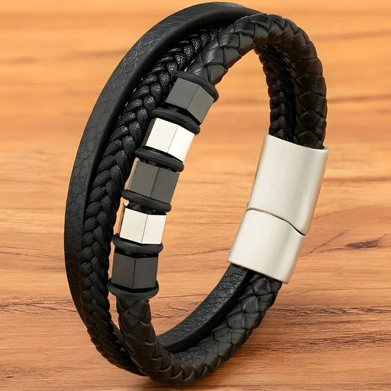 bracelet cuir triple acier