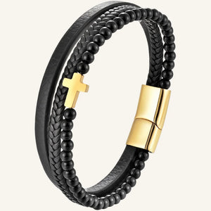 bracelet cuir triple croix pierres d’agate