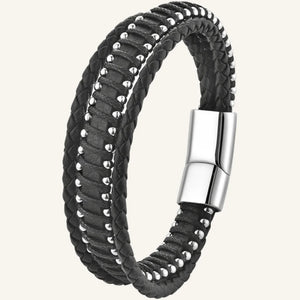 bracelet cuir triple et billes en acier