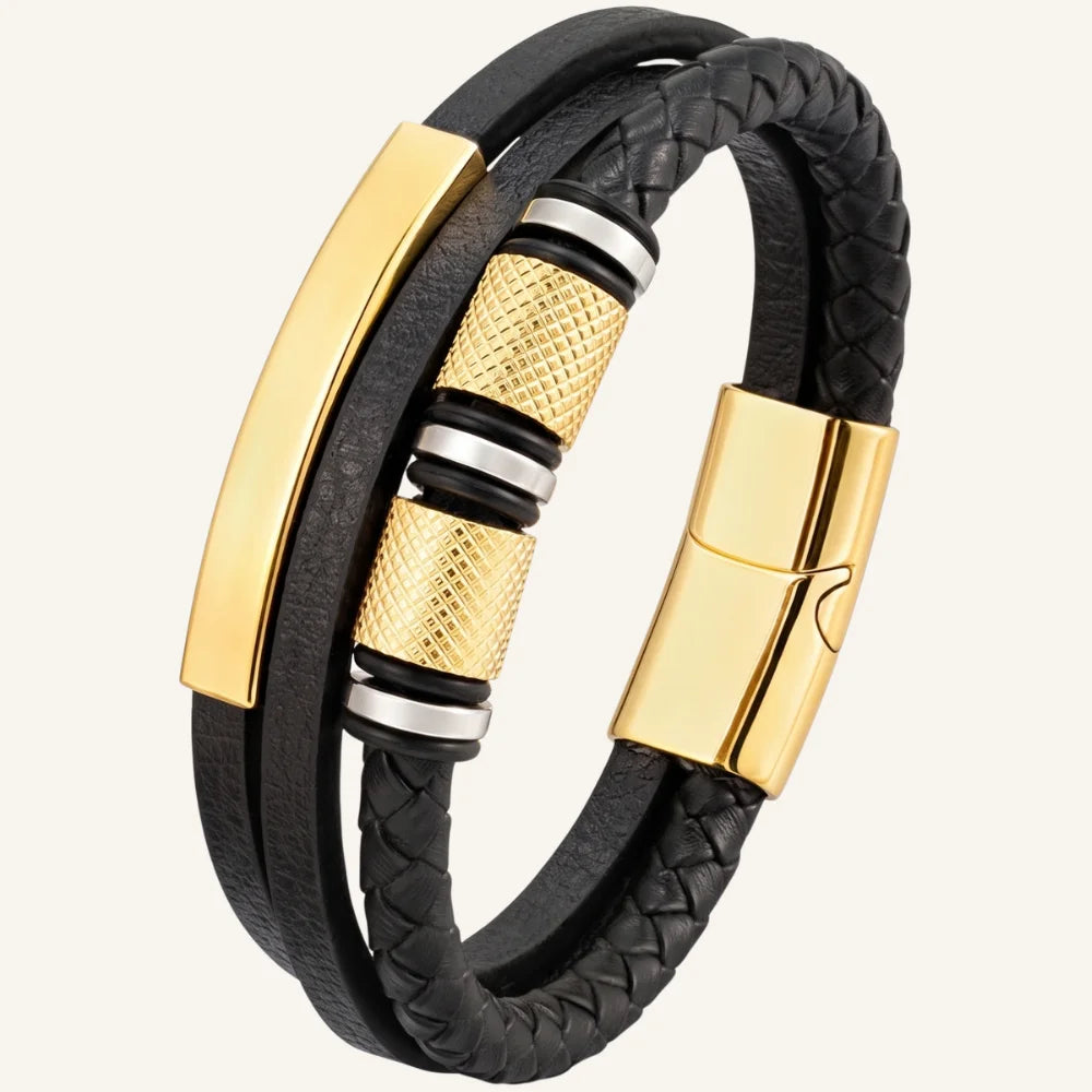 bracelet cuir triple et pièces en acier
