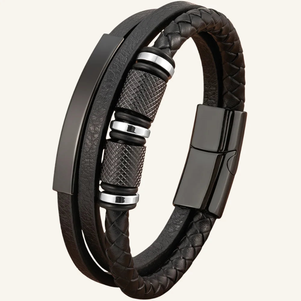 bracelet cuir triple pièces en acier