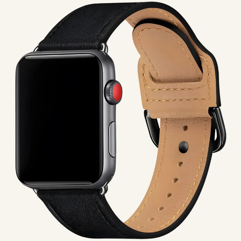 bracelet en cuir boucle pour Apple Watch noir