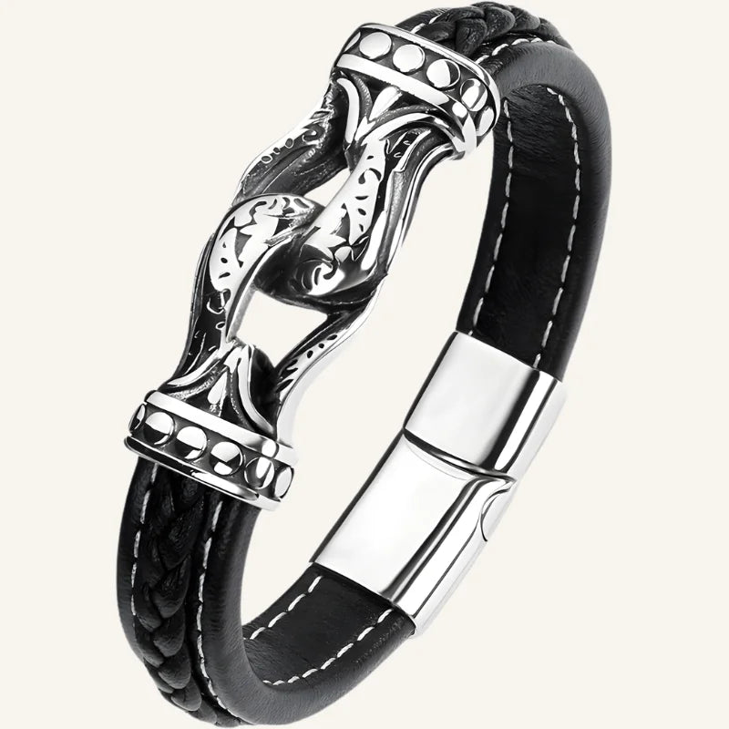 bracelet cuir viking acier