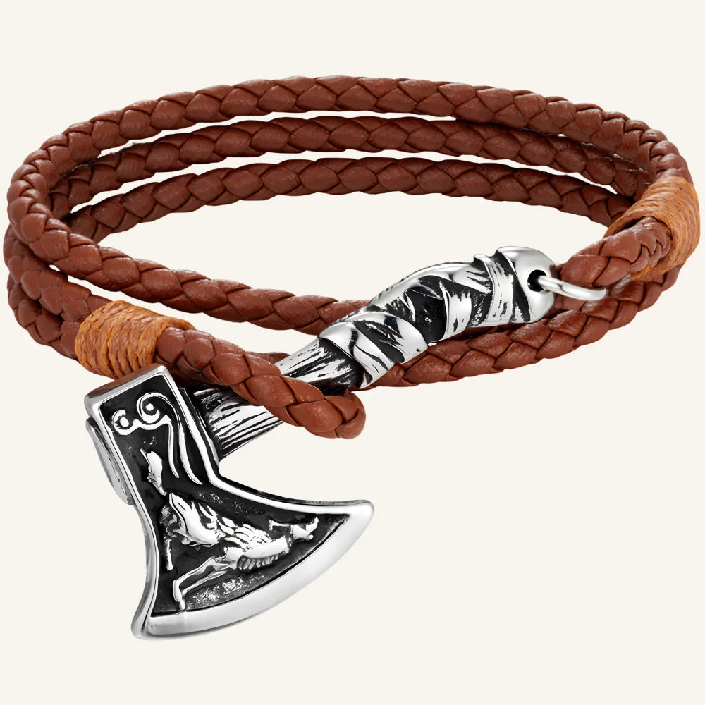 bracelet cuir viking hache