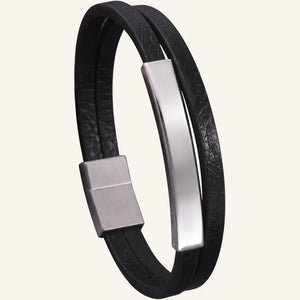 bracelet double cuir et plaque acier