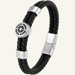 bracelet double en cuir tressé et boussole