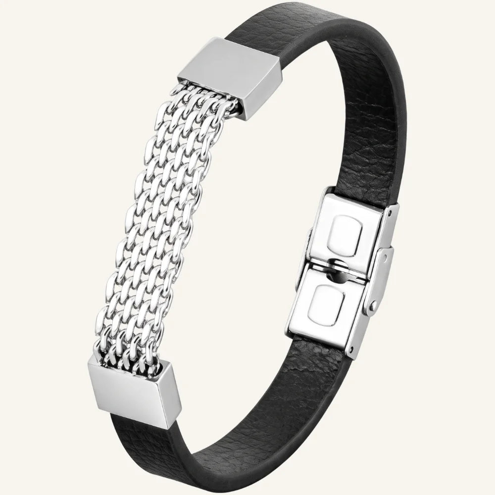 bracelet en cuir acier maille