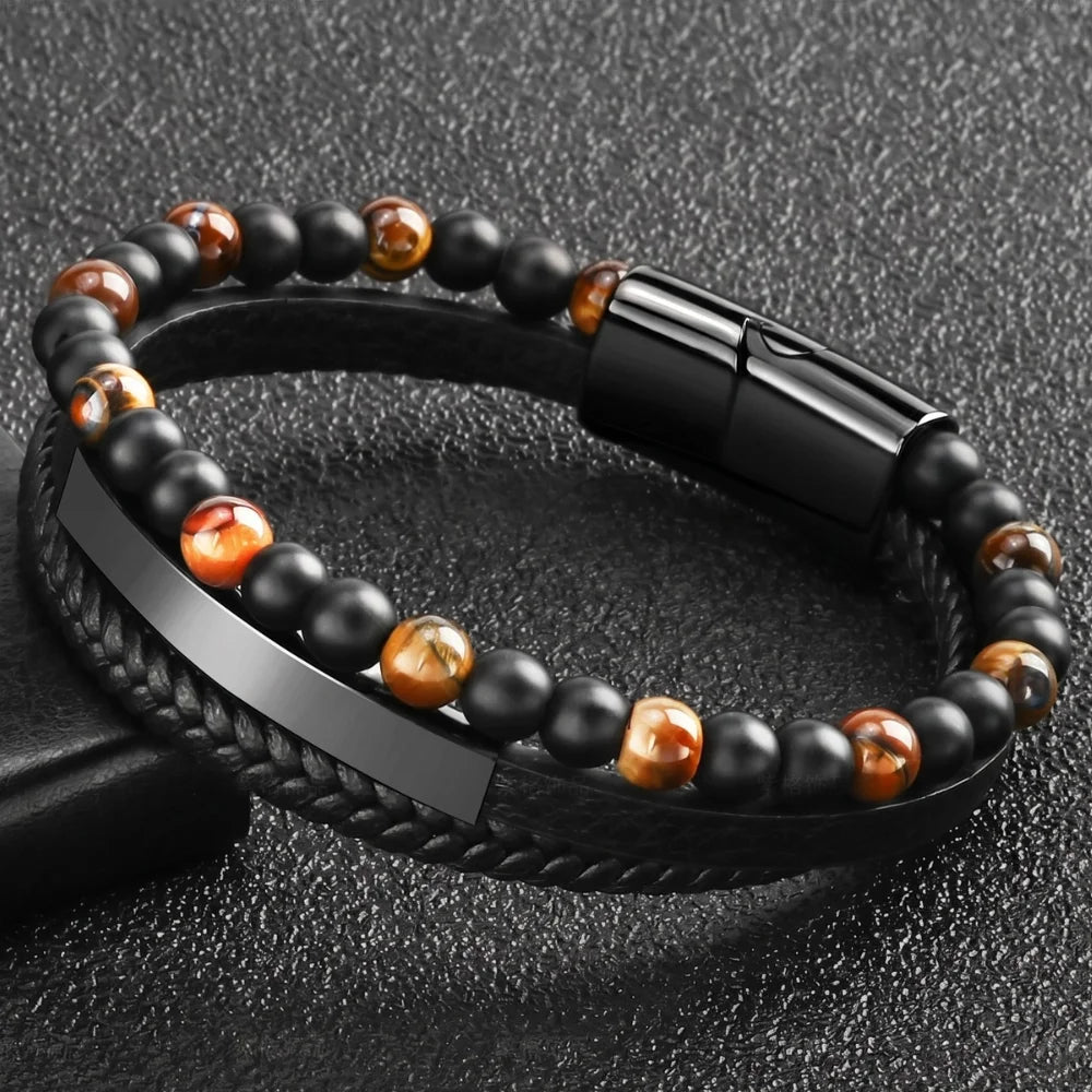 bracelet en cuir acier œil de tigre