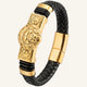 Bracelet en cuir et acier tête de lion