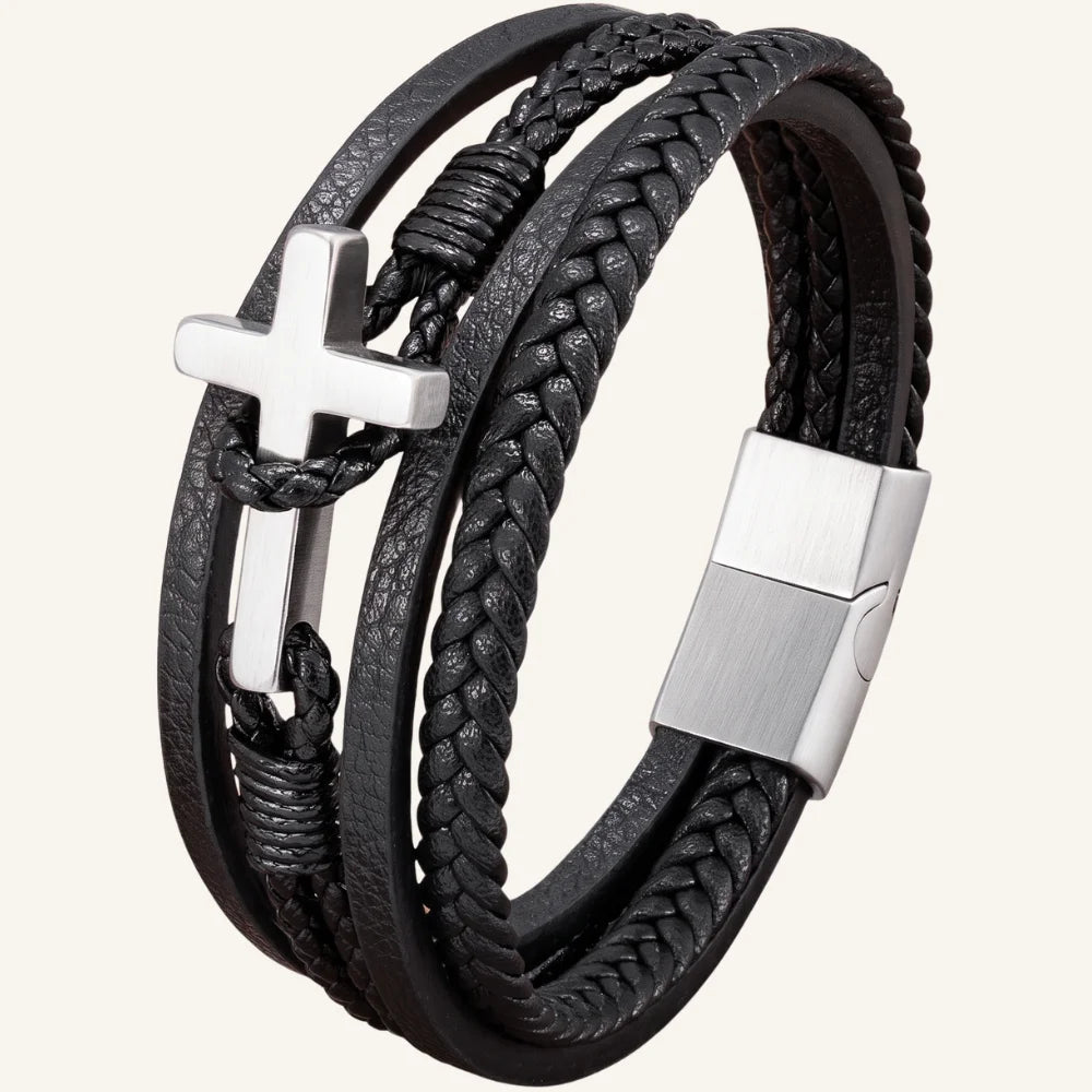 bracelet en cuir croix
