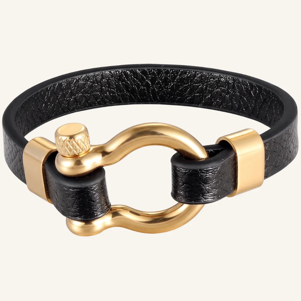 bracelet en cuir et acier manille