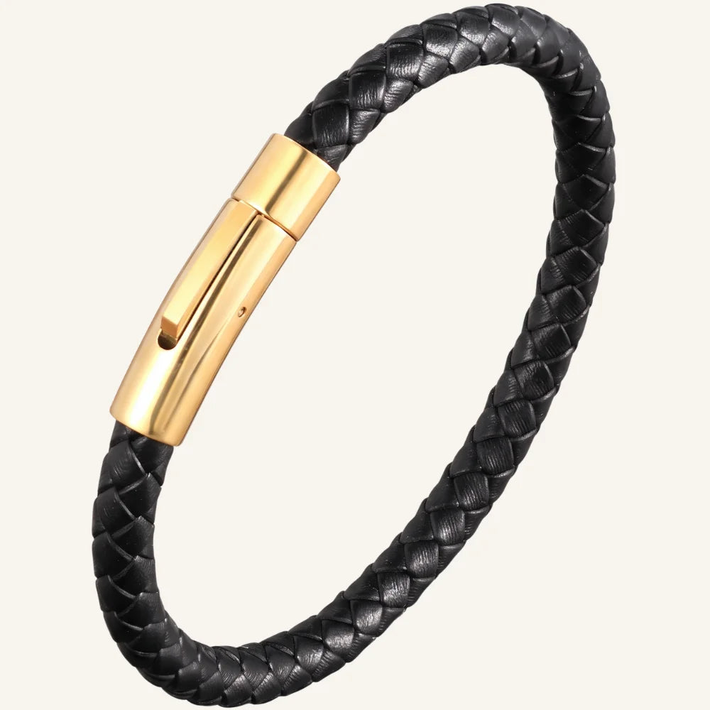 bracelet en cuir fin tressé