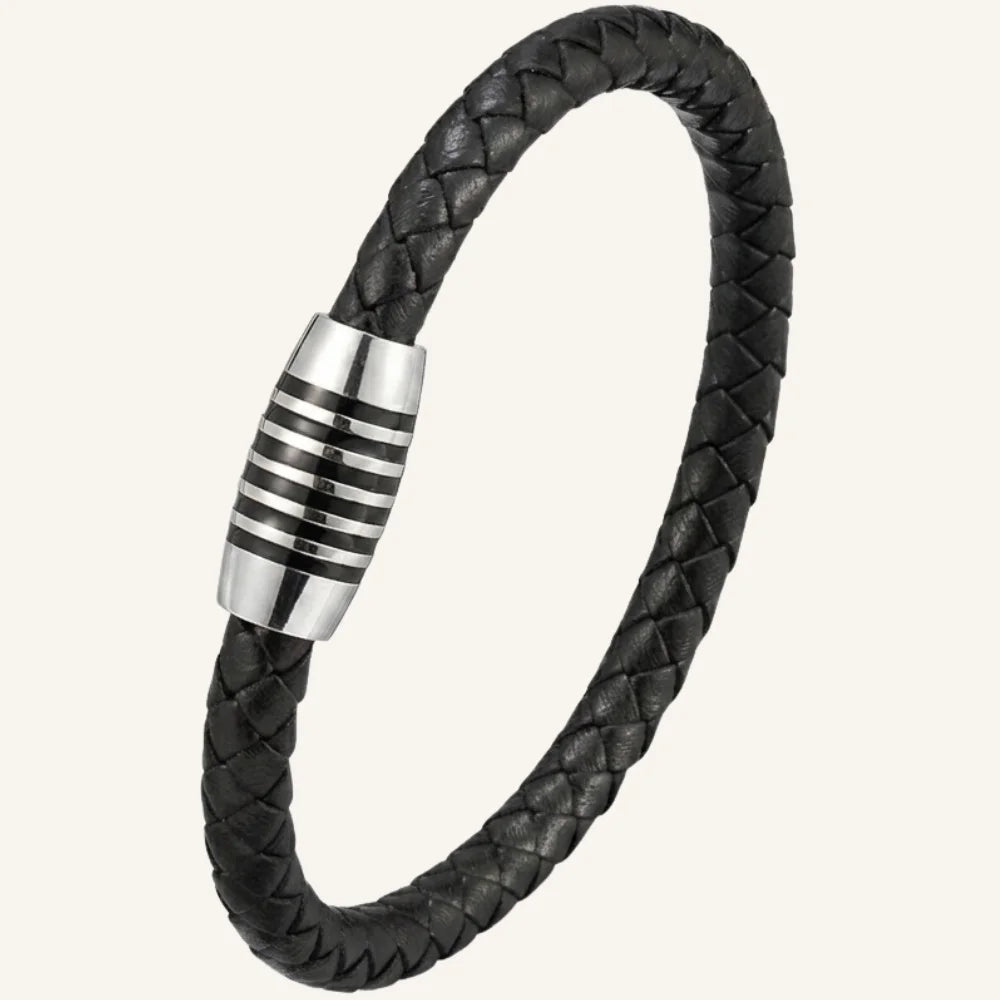 bracelet en cuir homme acier argenté