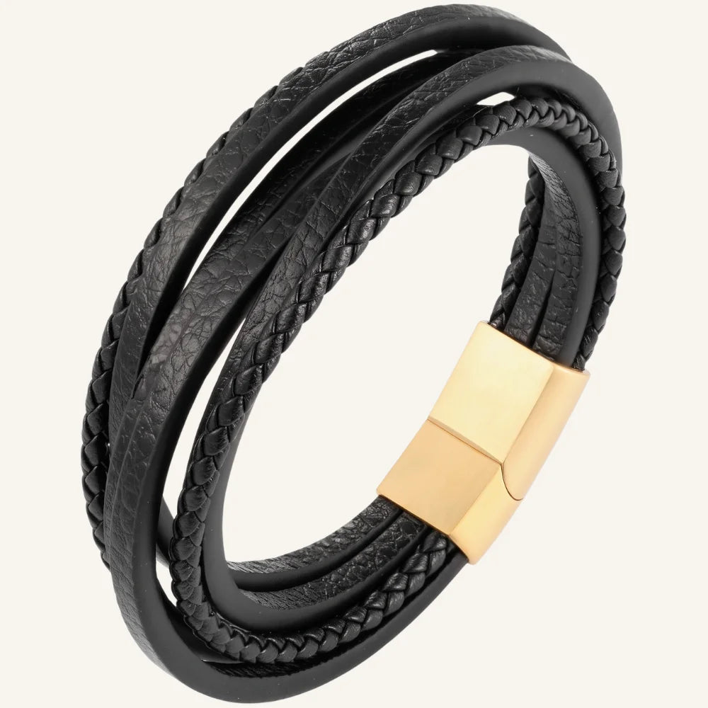 bracelet en cuir homme multi-rangs