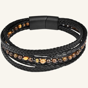 bracelet en cuir multi-rangs pierres œil de tigre