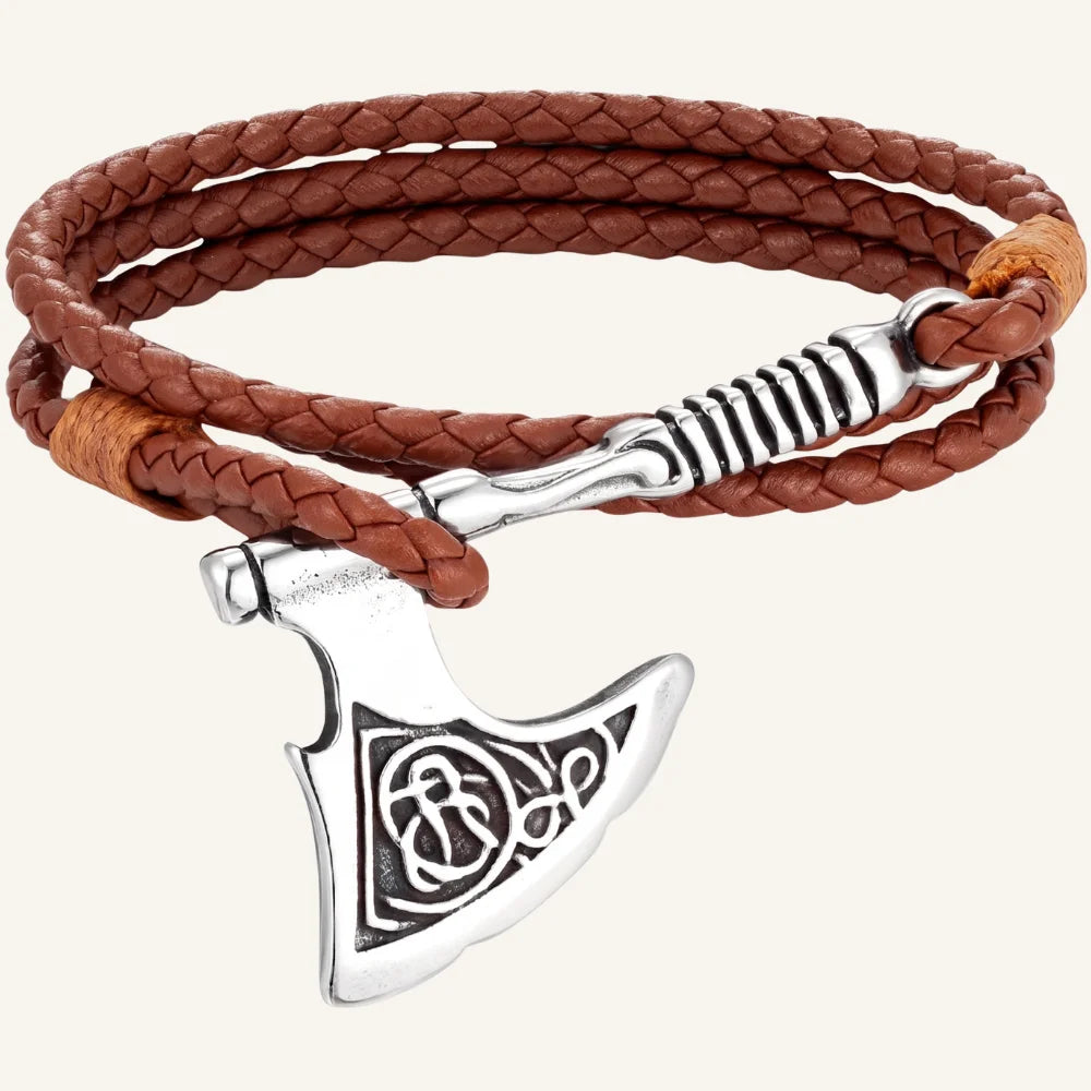 bracelet en cuir multitour hache viking