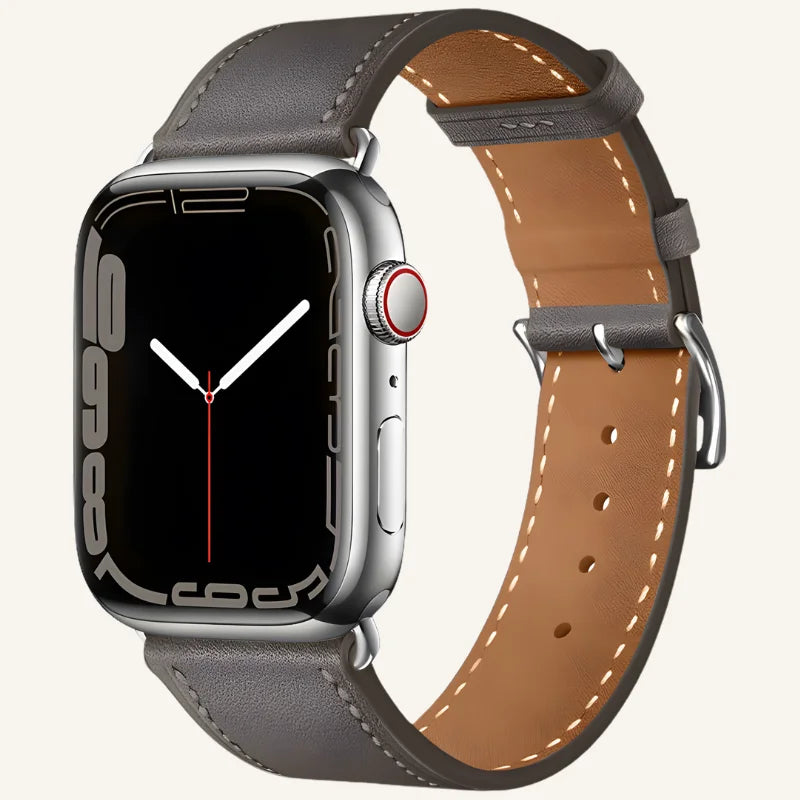 bracelet en cuir pour Apple Watch argente brun