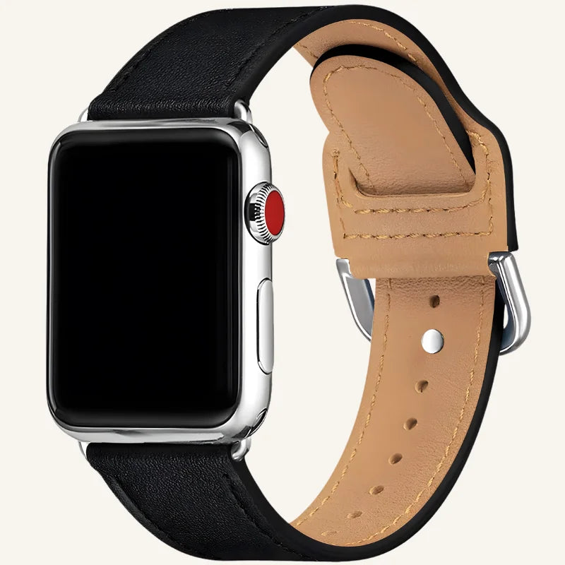 bracelet en cuir boucle pour Apple Watch argenté noir