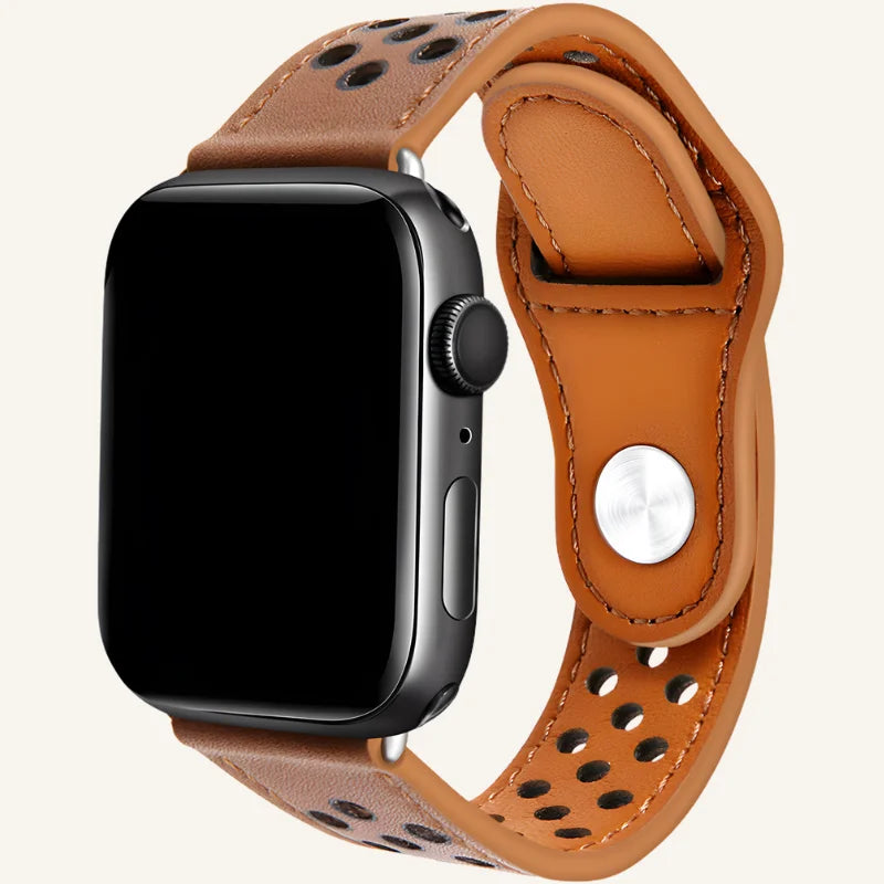 bracelet en cuir pour apple watch respirant marron