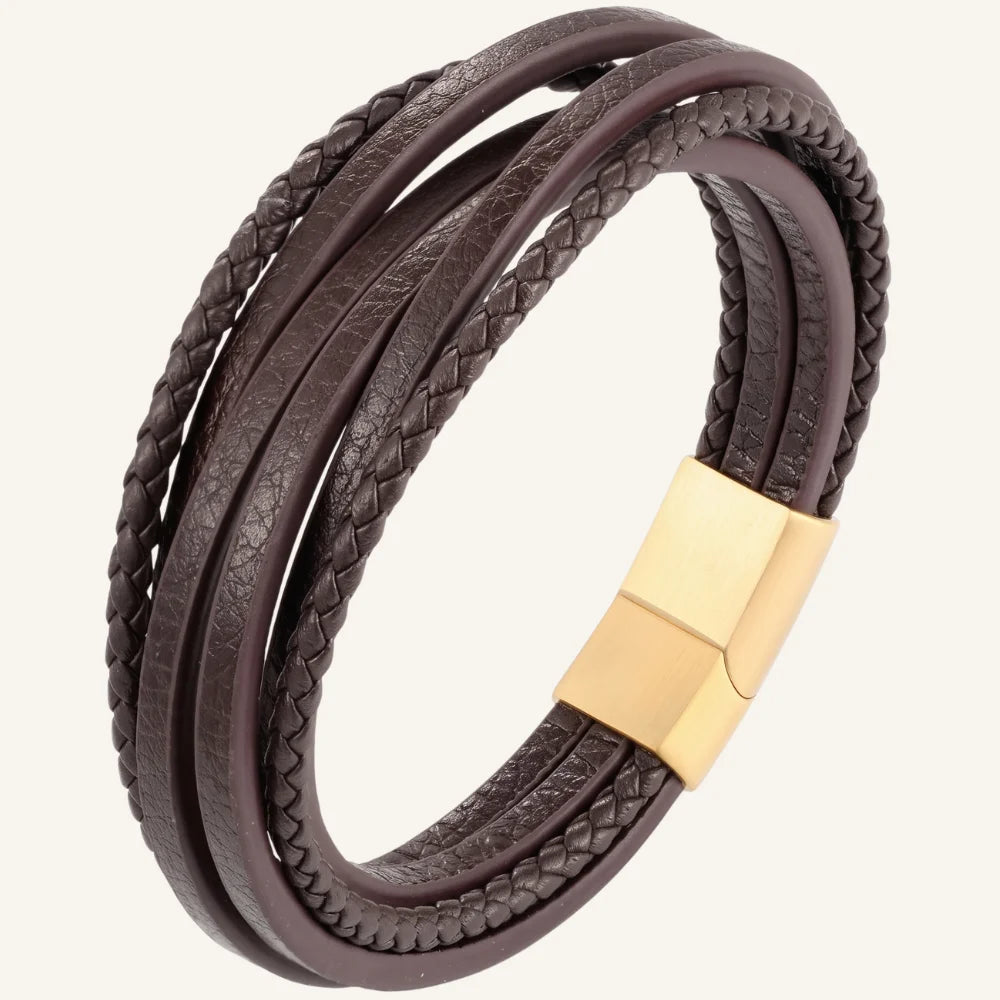 bracelet en cuir pour homme multi-rangs