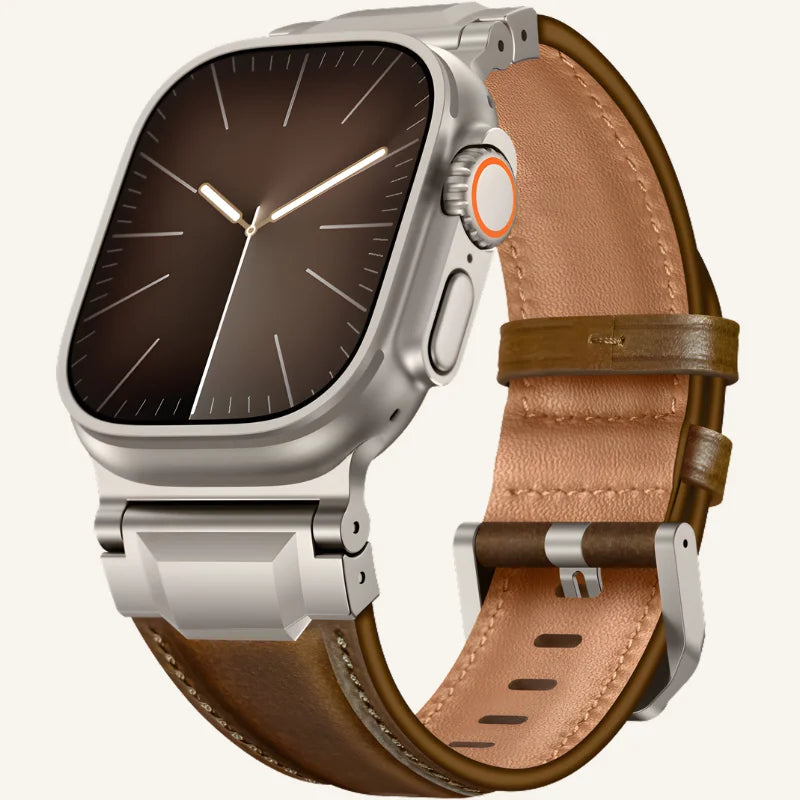 bracelet en cuir relief pour apple watch marron