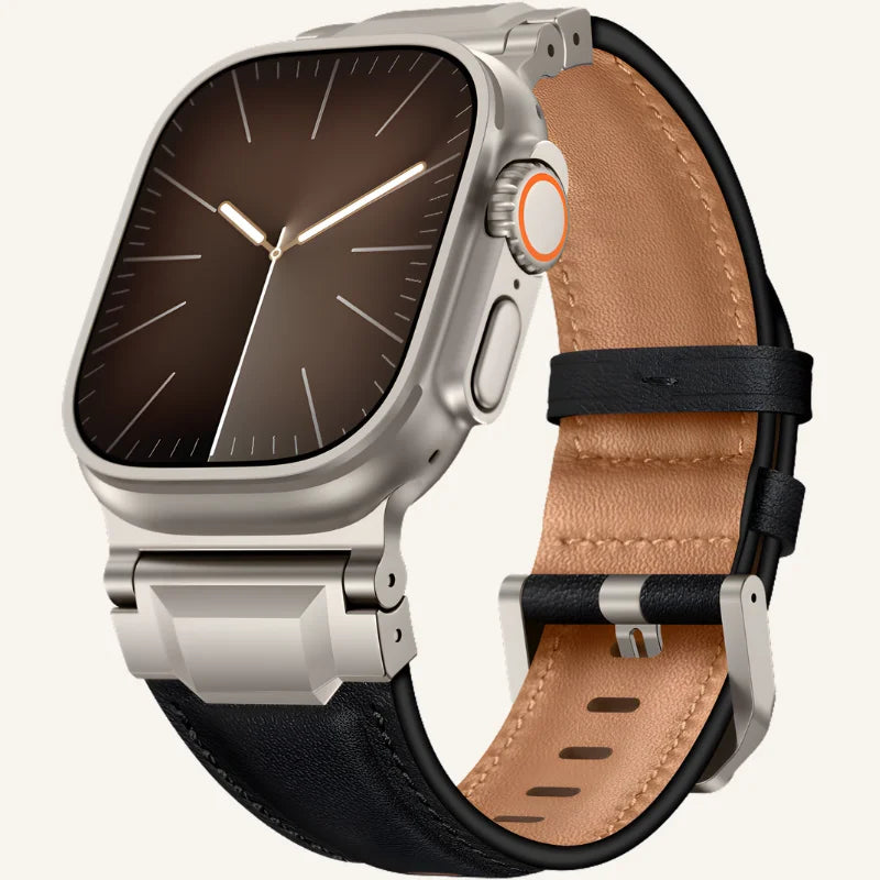 bracelet en cuir relief pour apple watch noir