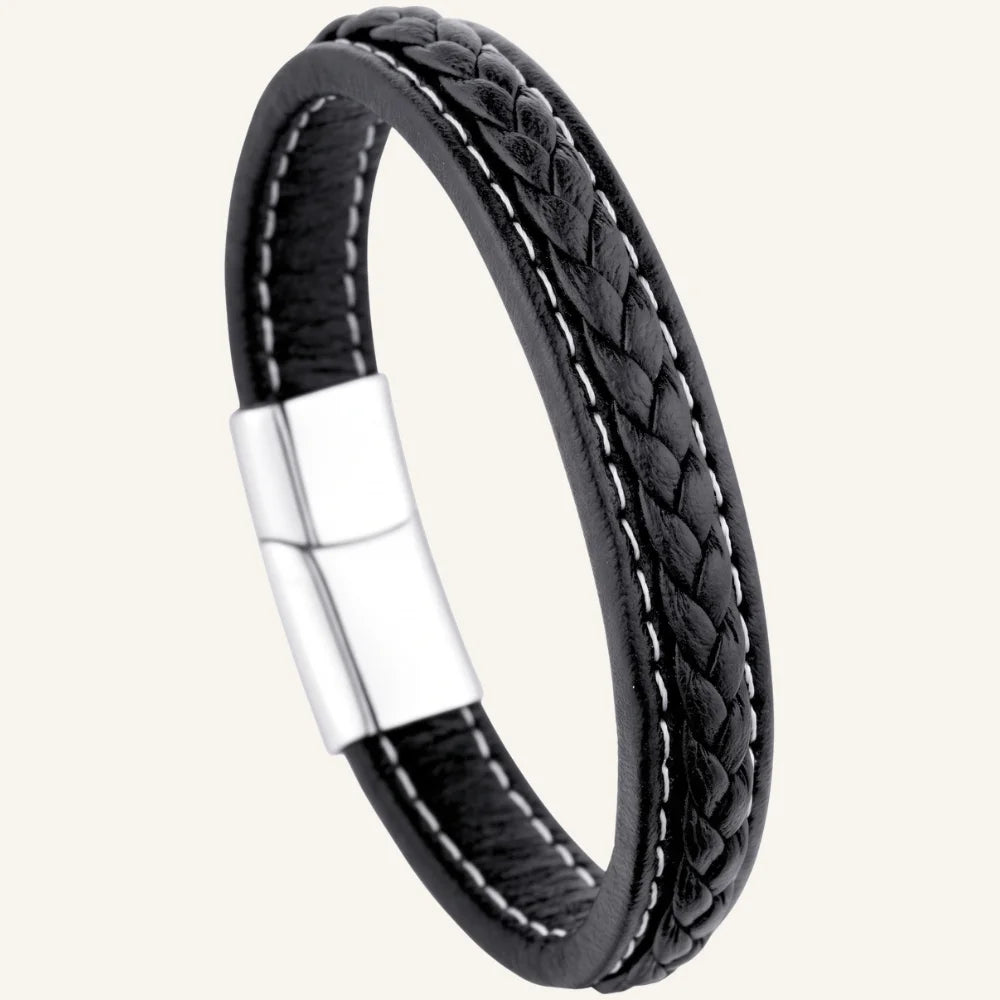 bracelet en cuir surpiqué