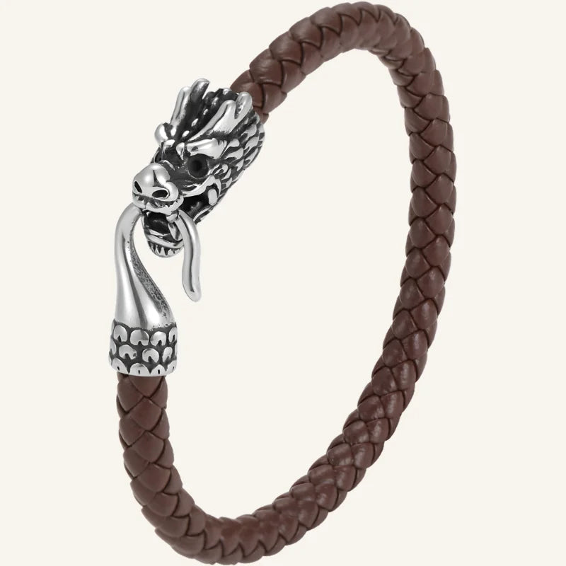 bracelet en cuir tête de dragon