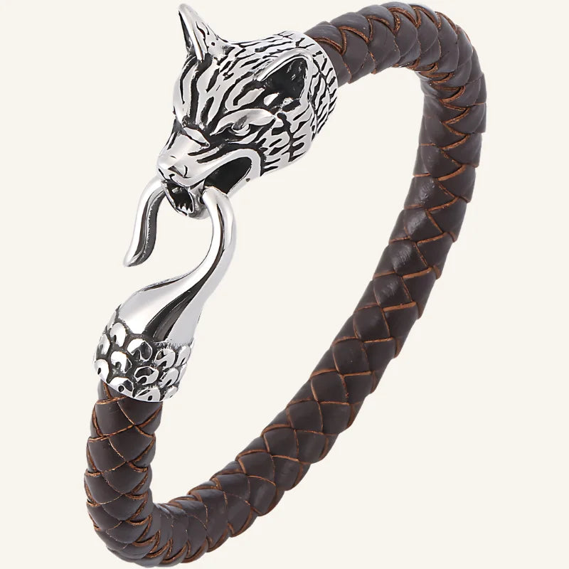 bracelet en cuir tête de loup