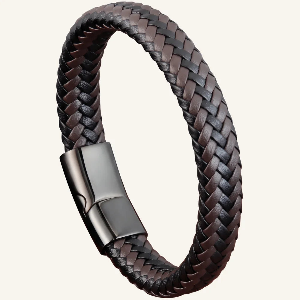 bracelet en cuir tressé bicolore homme
