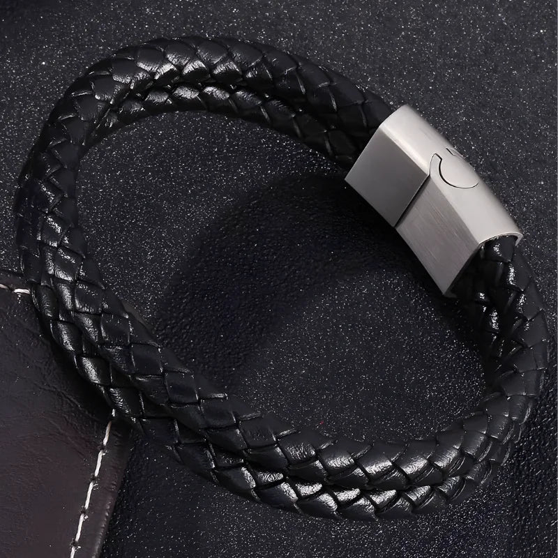 bracelet en cuir tressé double