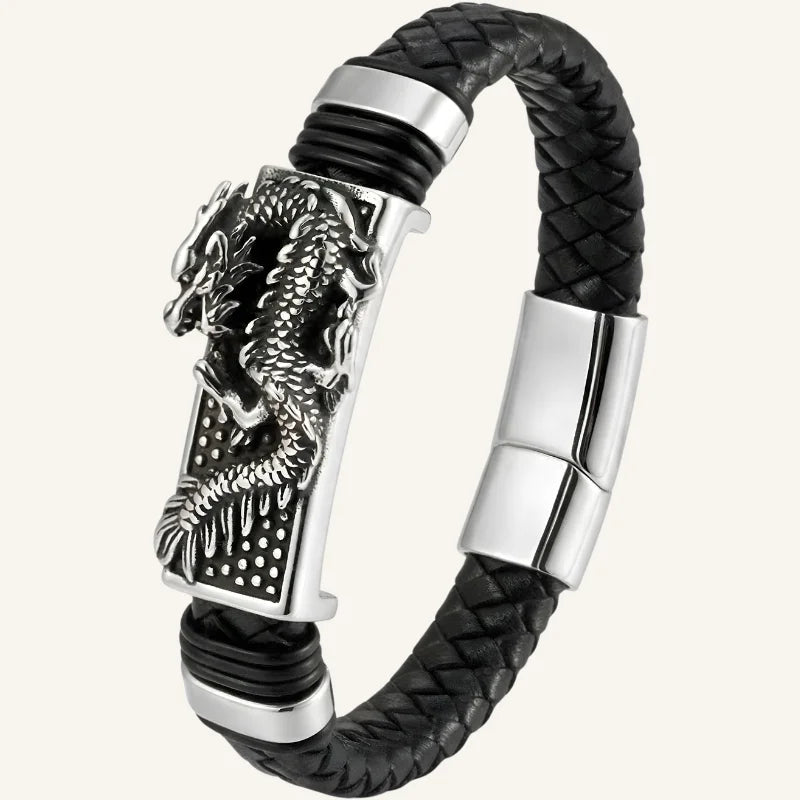 bracelet en cuir tressé dragon