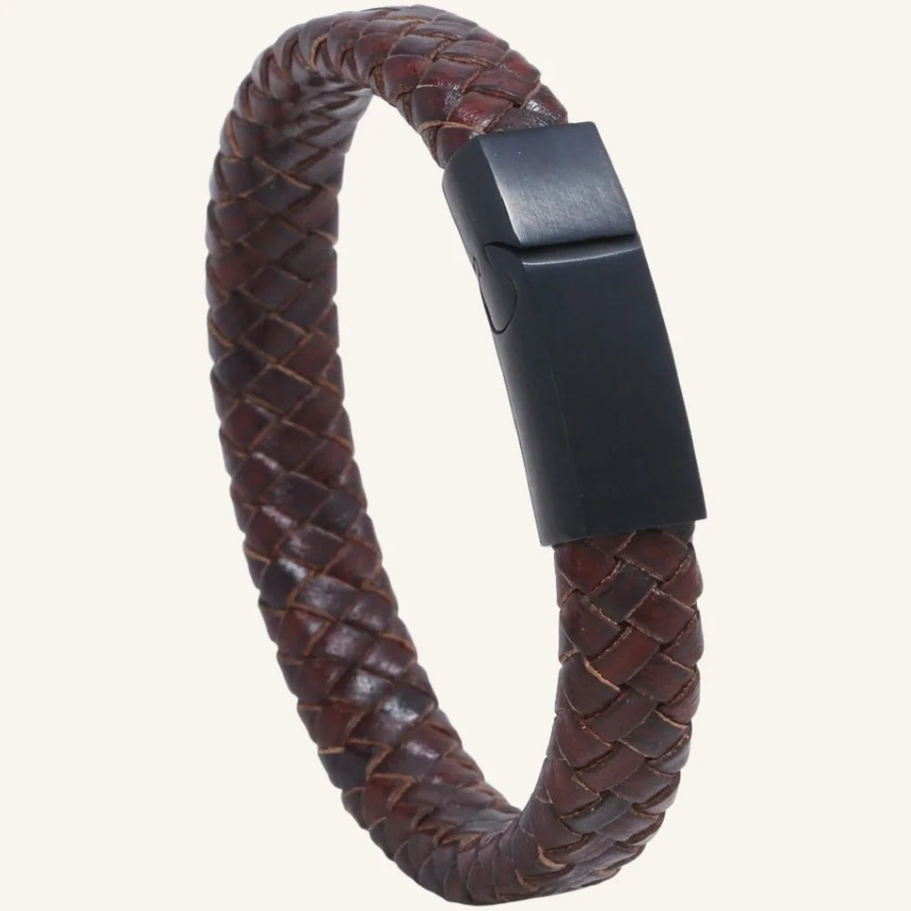 bracelet en cuir tressé homme acier brossé