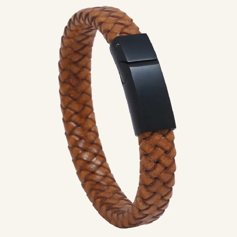 bracelet en cuir tressé homme marron clair
