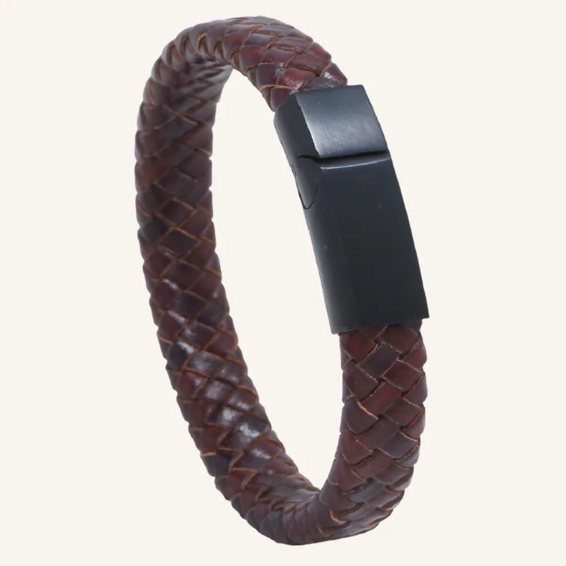 bracelet en cuir tressé homme marron