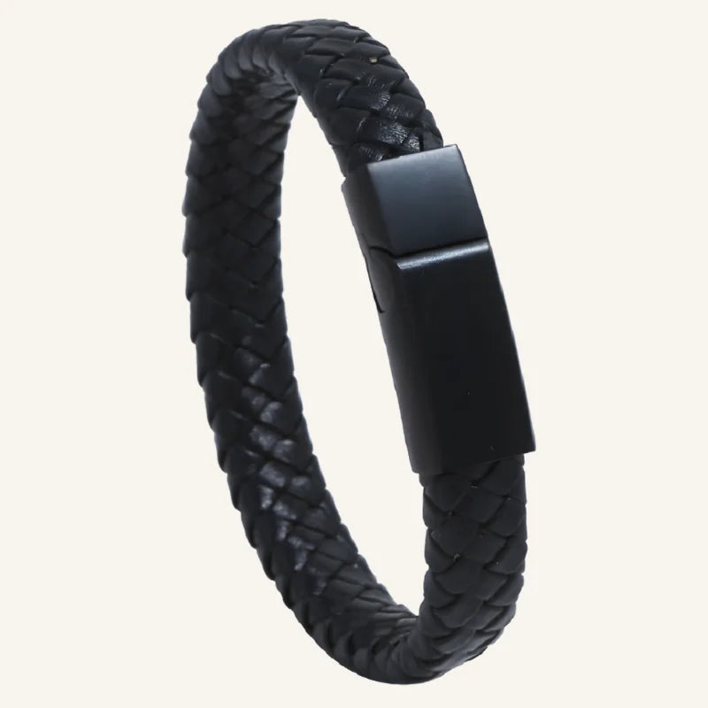 bracelet en cuir tressé homme noir