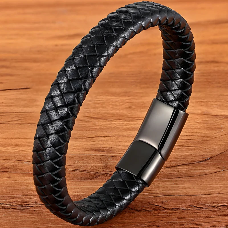bracelet en cuir tressé homme noir