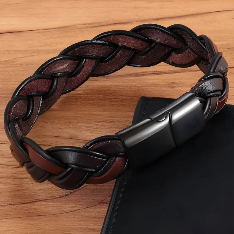bracelet en cuir tressé marron