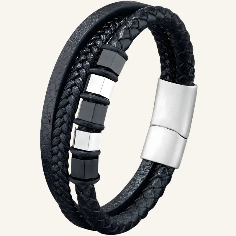 bracelet en cuir triple acier