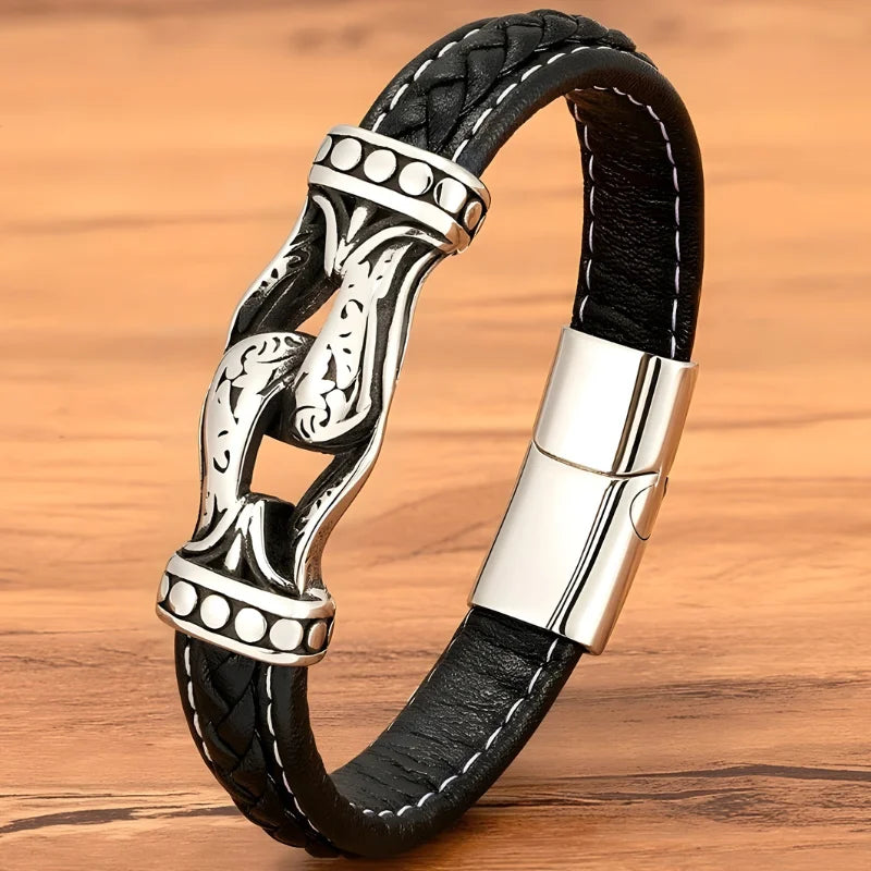 bracelet en cuir viking acier